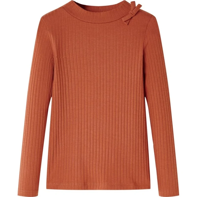 Langærmet T-shirt til børn, cognac str. 92