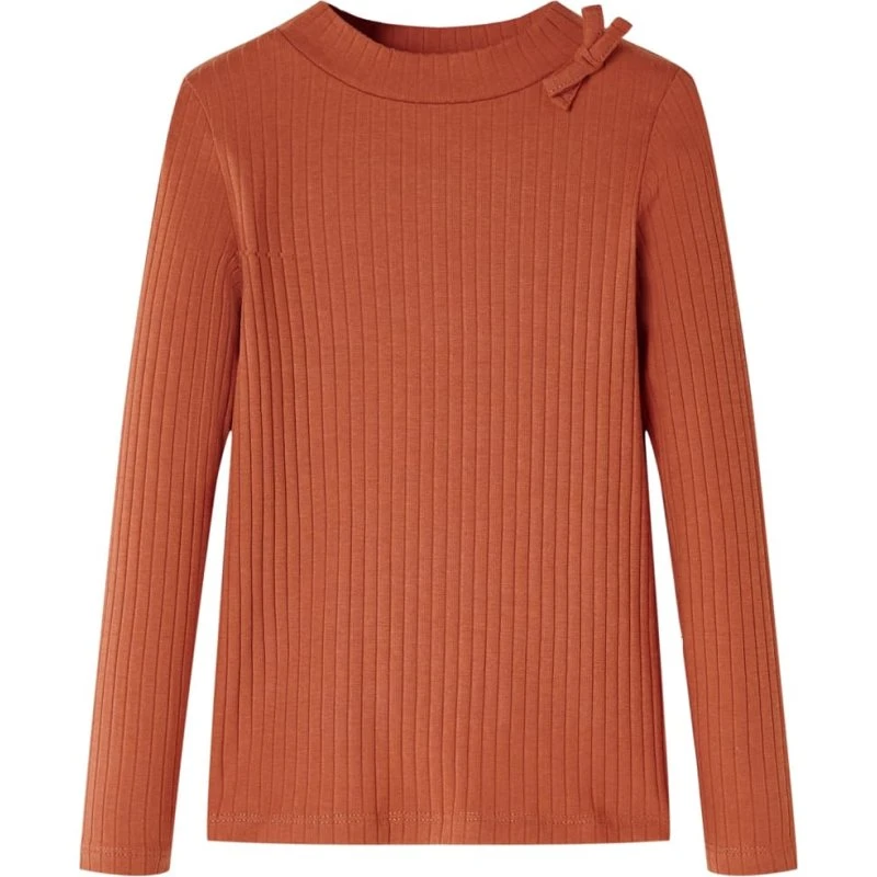 Langærmet T-shirt børn str.104 cognac med sløjfe