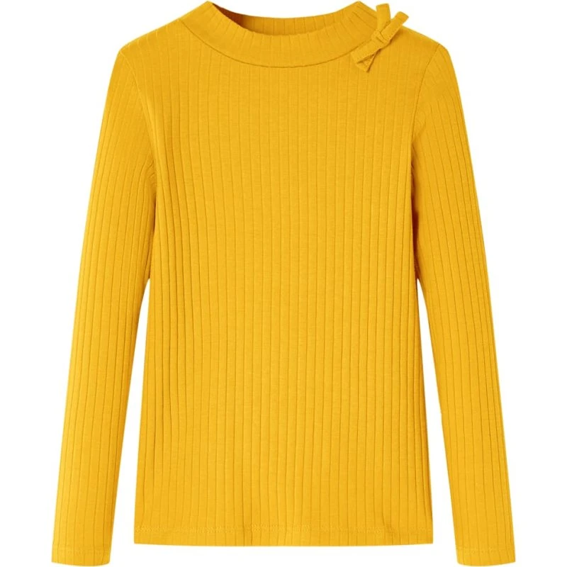 Langærmet T-shirt til børn, okkergul str. 92