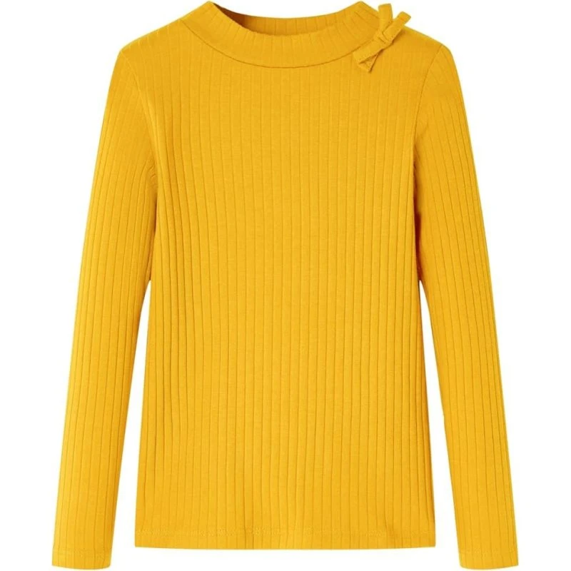 Langærmet børnet-shirt i okkergul - str. 128