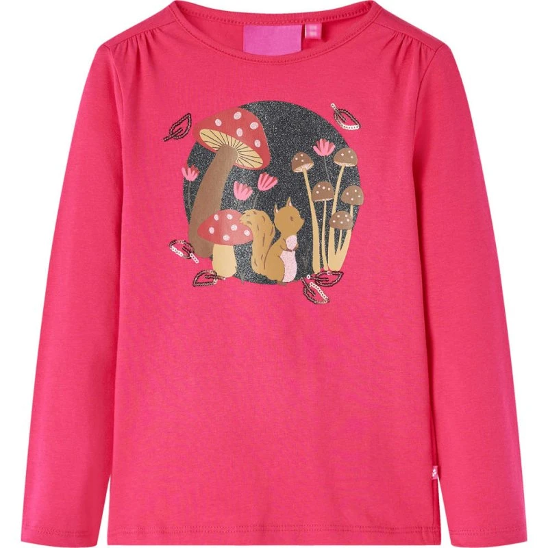 Langærmet T-shirt børn str. 116 – Pink med egernprint