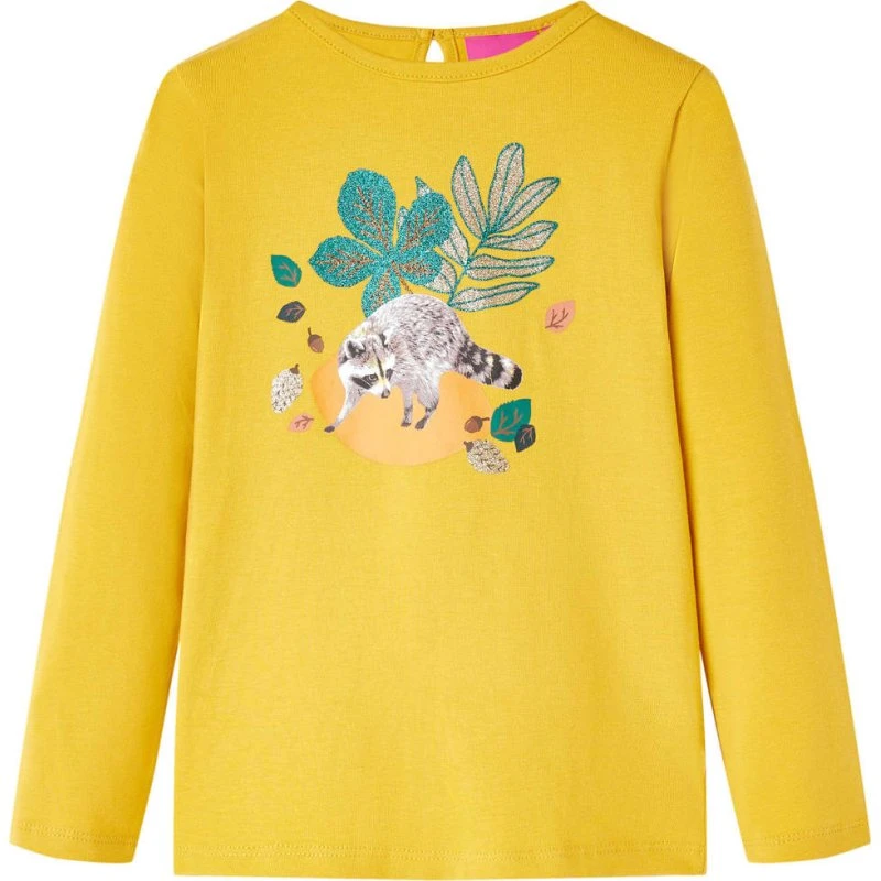 Langærmet T-shirt til børn str. 116 – okkergul