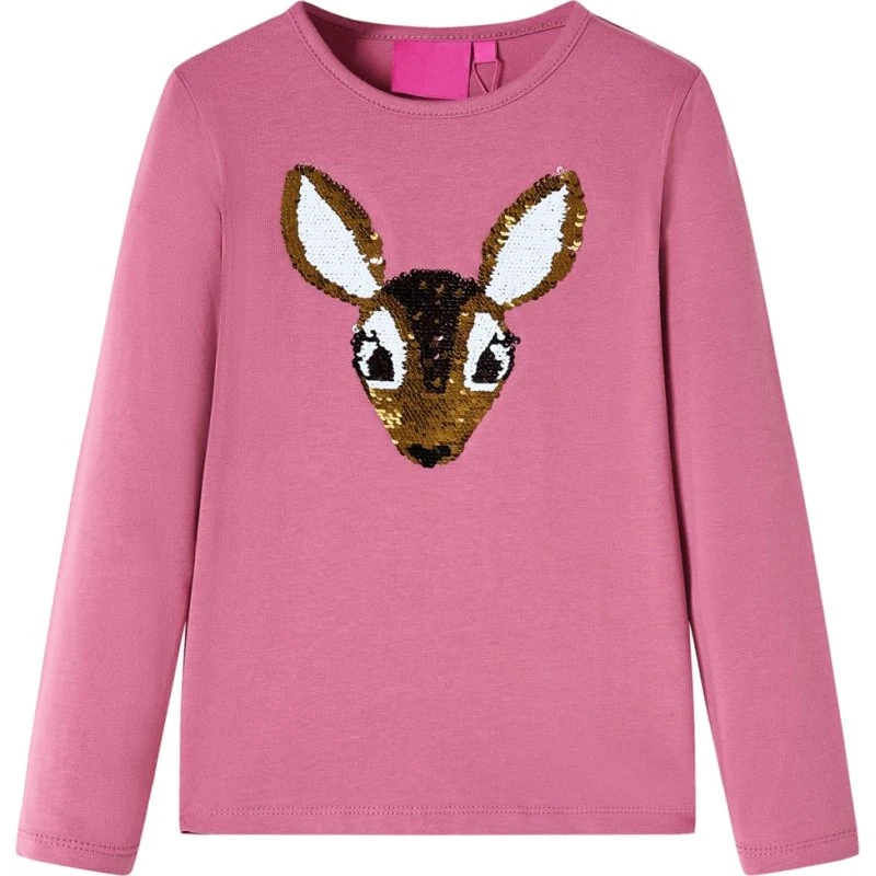 Langærmet børnet-shirt str.116 i pink med broderi