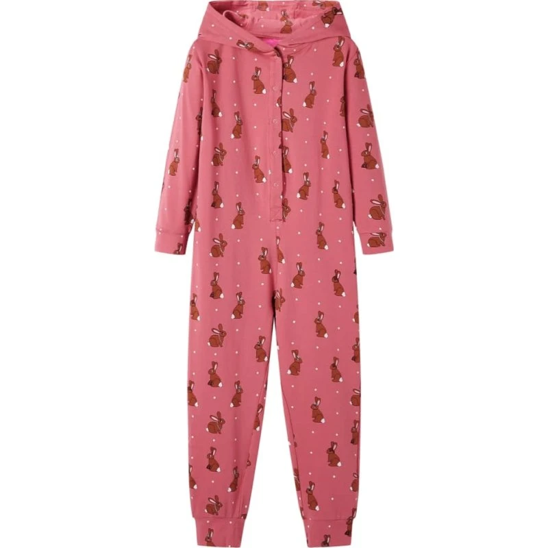 Onesie med hætte til børn - gammelrosa str. 92
