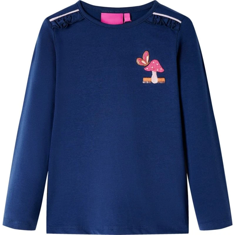 Langærmet T-shirt børn str.128 marineblå