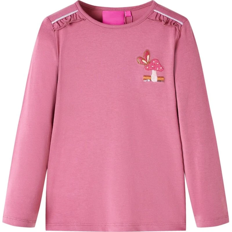 Langærmet T-shirt børn str. 104 – Pink med glimmer