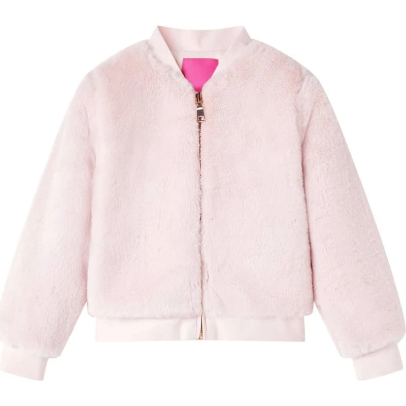 Børnejakke med imiteret pels str. 128 - Lyserød