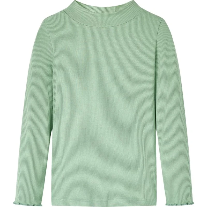 Langærmet T-shirt børn 140 - Mock-rullekrave mørk mint