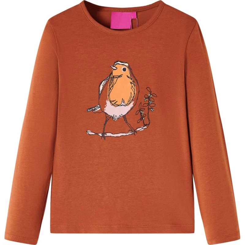 Langærmet T-shirt børn str. 104 cognac