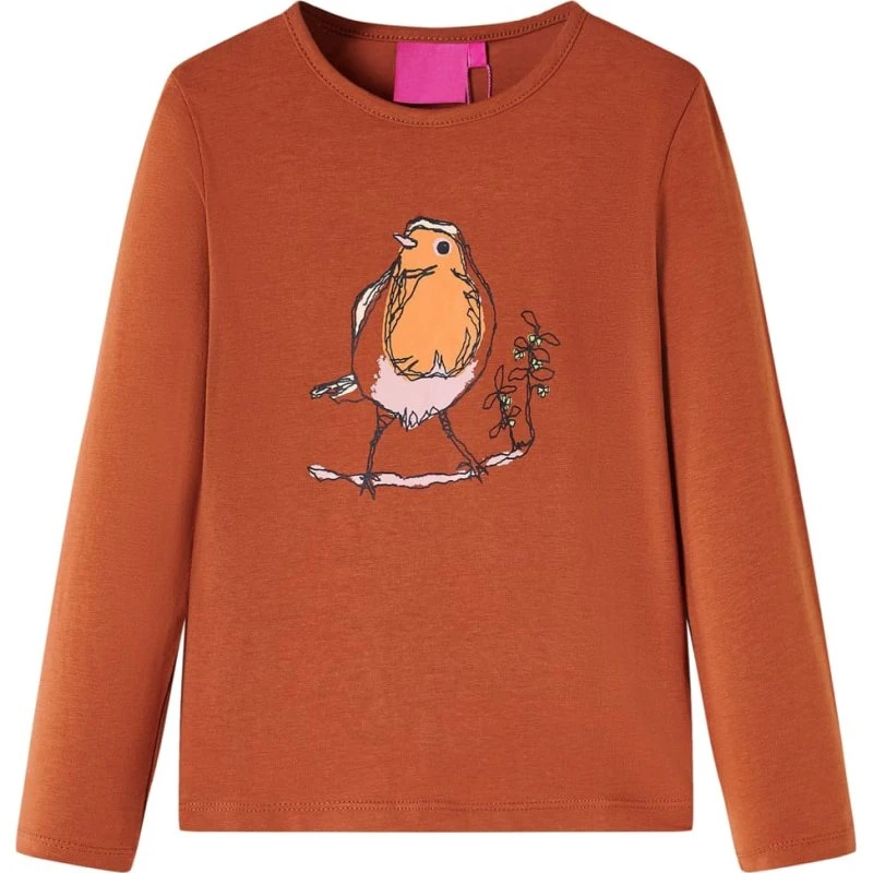 Langærmet børnet-shirt str. 128 – cognac