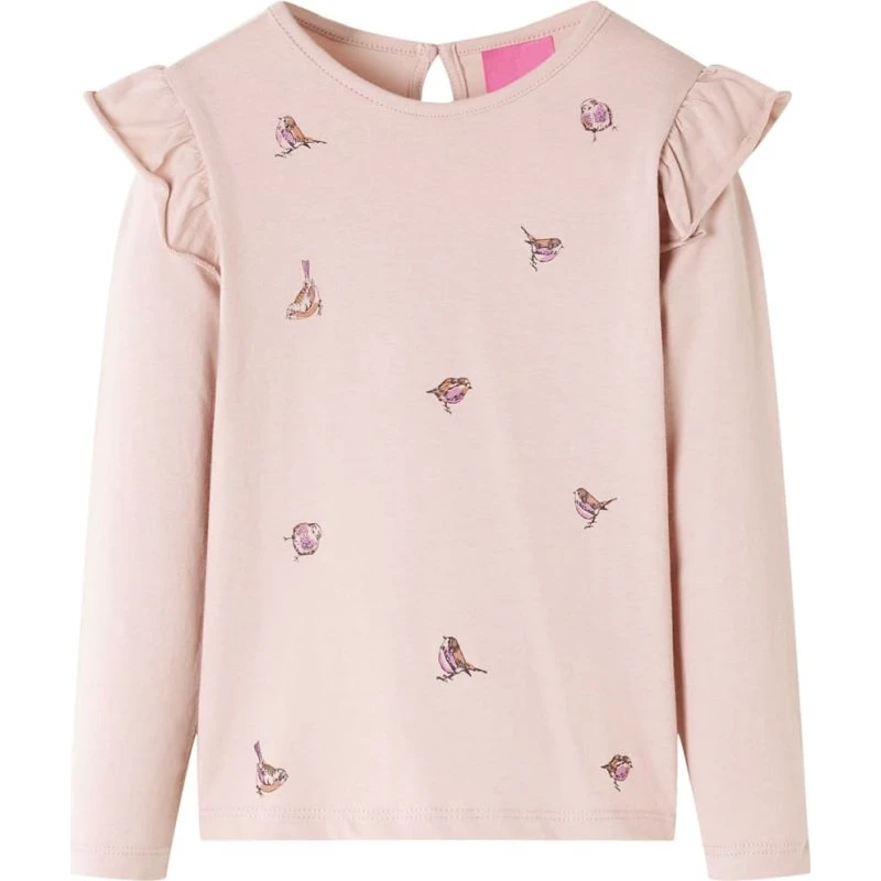 Langærmet T-shirt børn str. 128 - lyserød med print