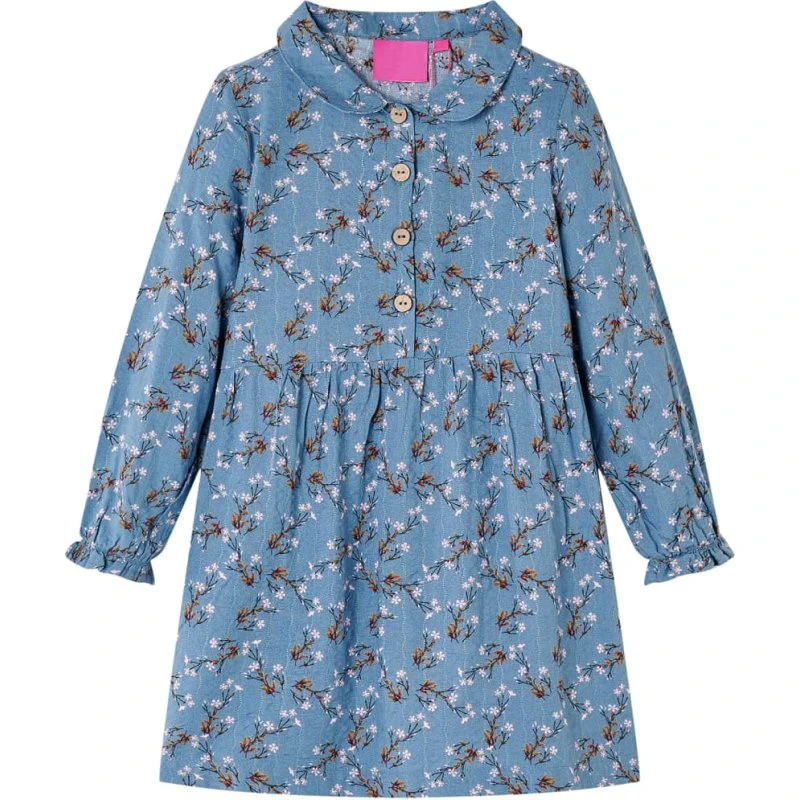 Langærmet kjole til børn str. 104 - petroleumsblå