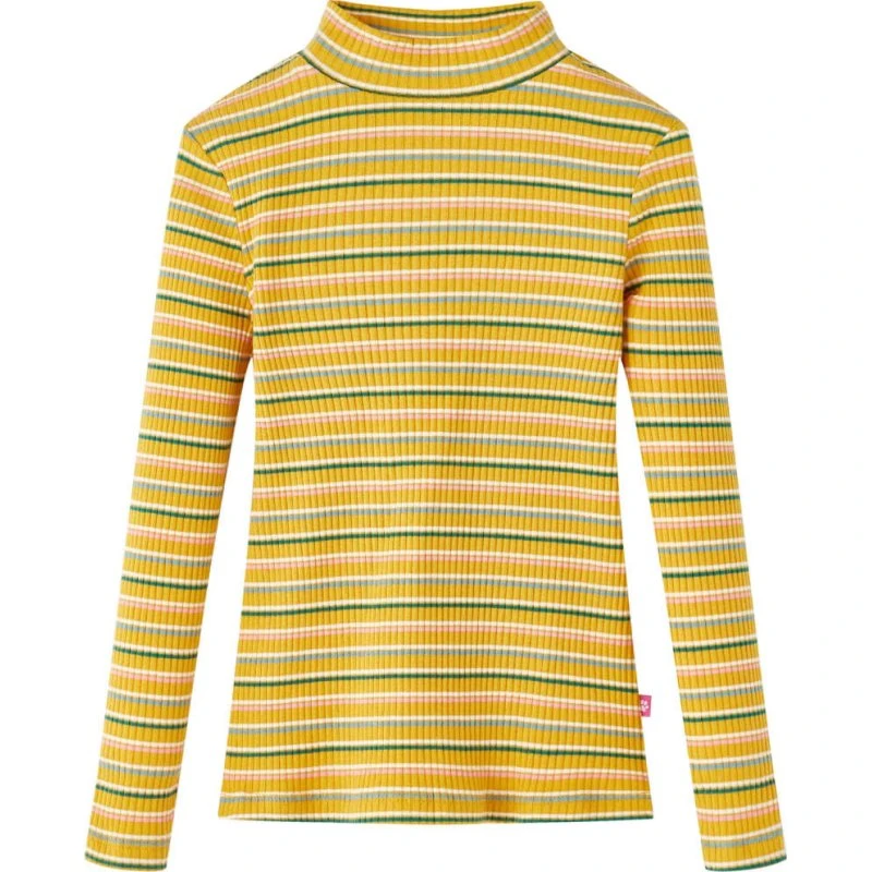 Langærmet T-shirt børn str. 104 – mock-rullekrave okker
