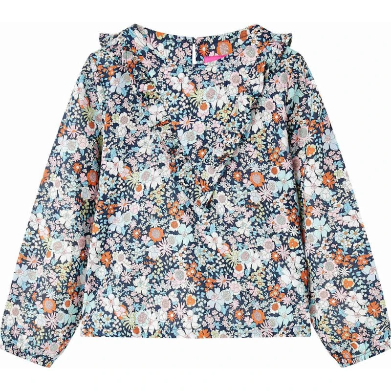 Mørkeblå langærmet bluse til børn str. 104