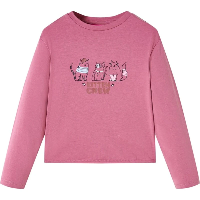 Langærmet T-shirt til børn 92 cm – Pink med killinger