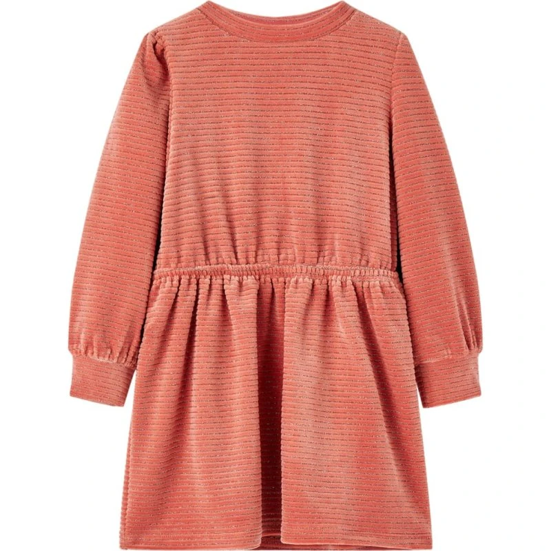 Lyserød fløjls-kjole til børn, langærmet str. 104
