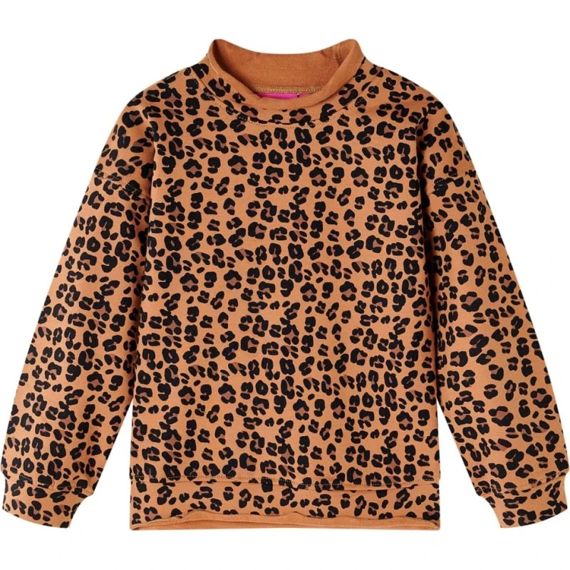 Børnesweatshirt cognac str. 116 med leopardprint