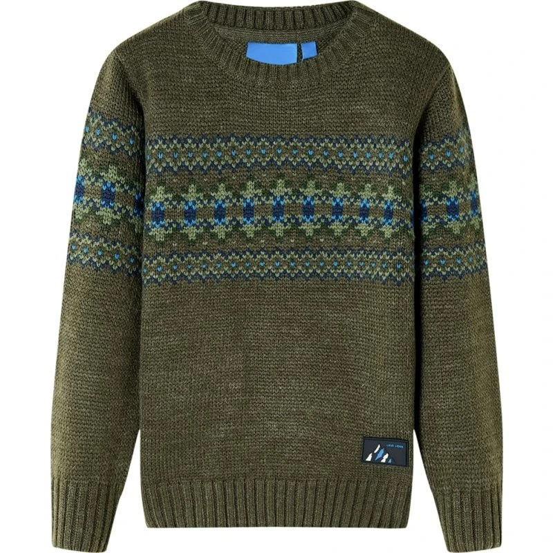 Strikket børnesweater i kaki - str. 116