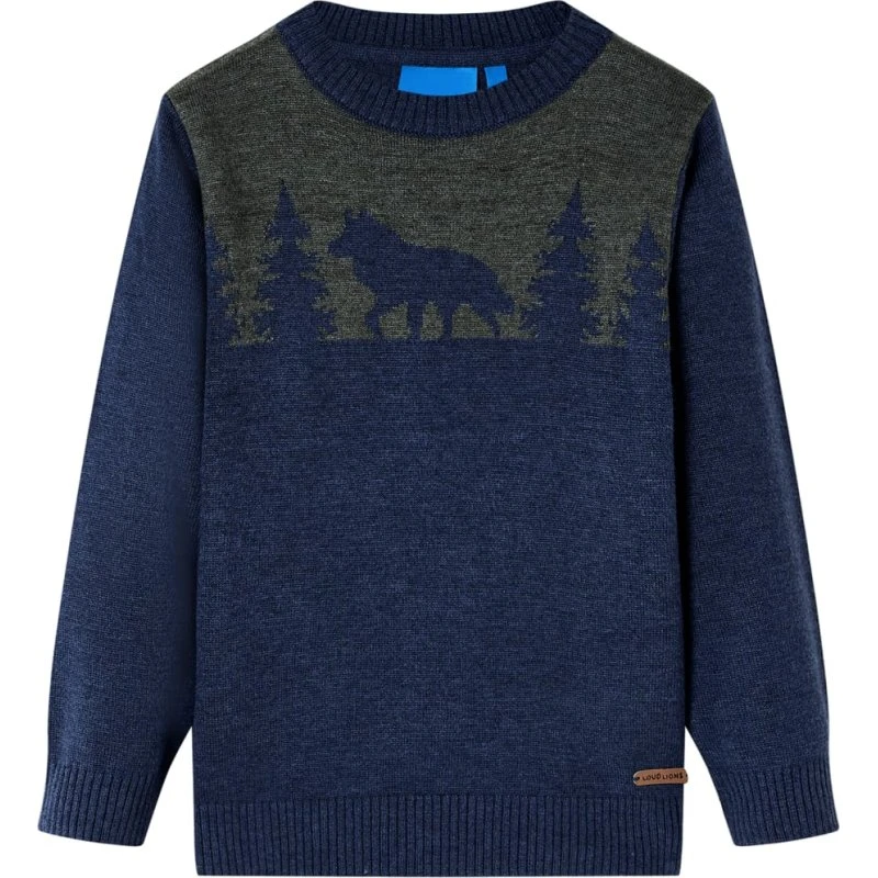 Børnesweater str. 104 - strikket marineblå