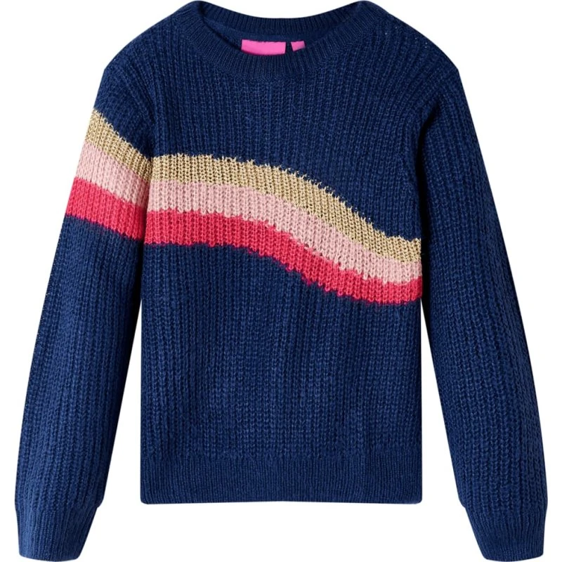 Strikket børnesweater marineblå – str. 140