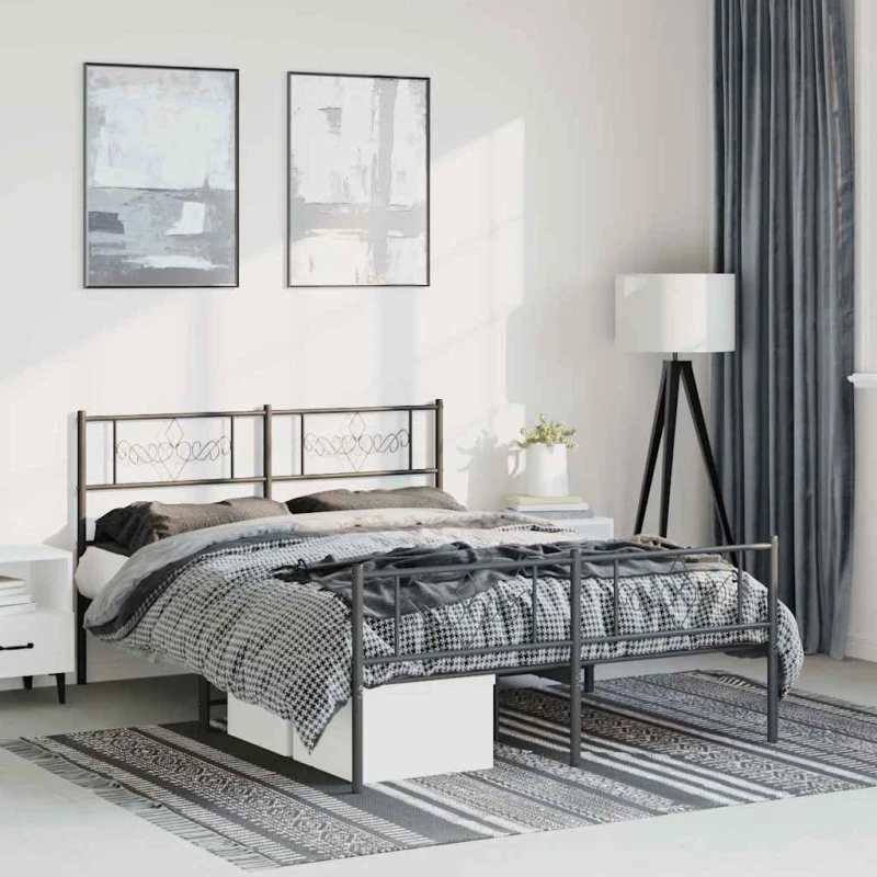 Sengeramme 135x190 cm i sort pulverlakeret metal
