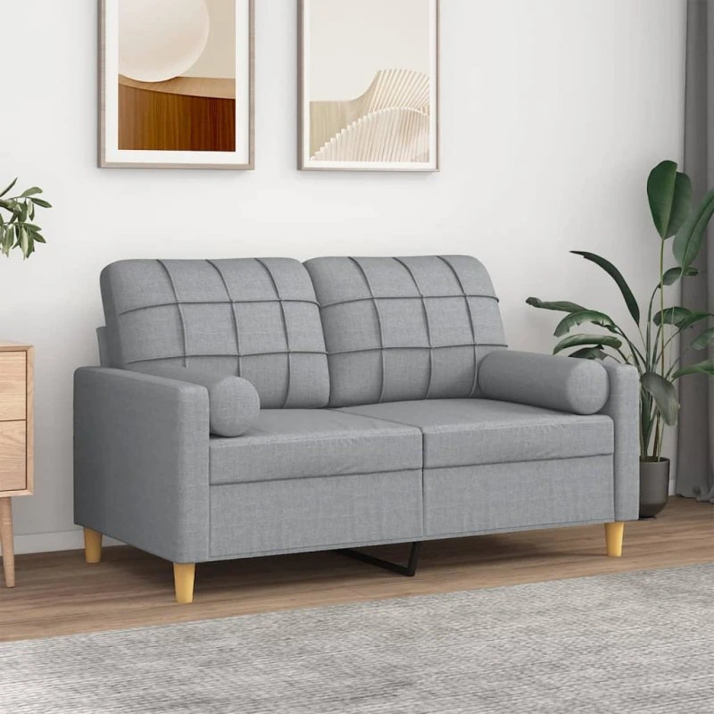 2-personers sofa 120 cm lysegrå med pyntepuder