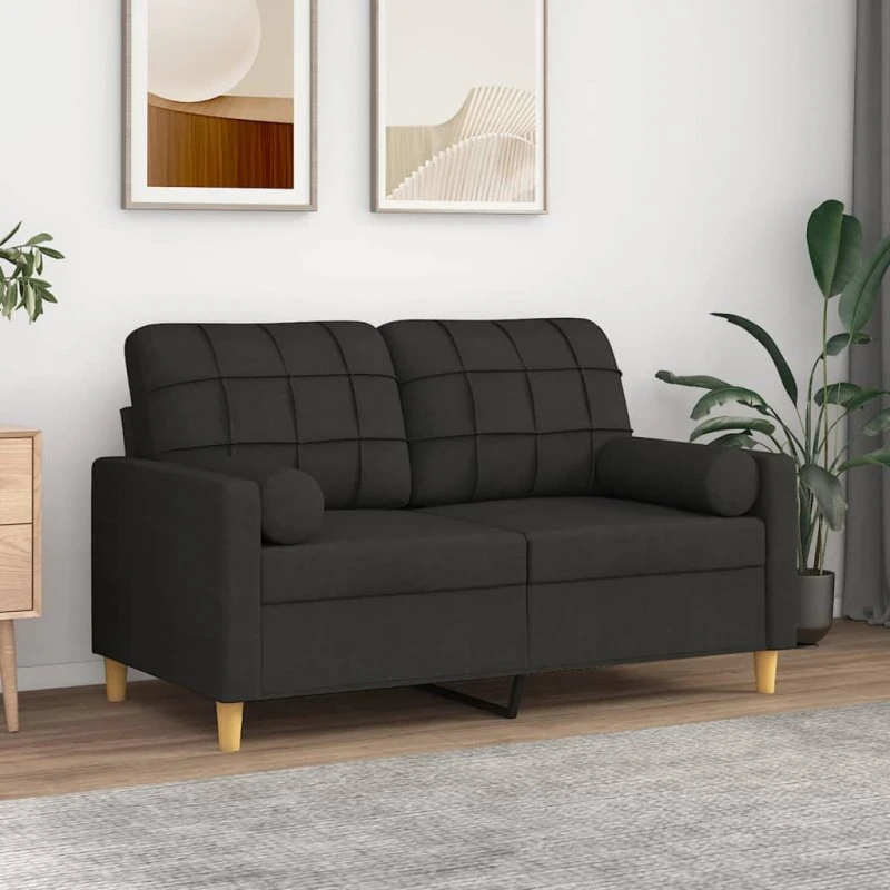 2-personers sofa 120 cm i sort stof med pyntepuder