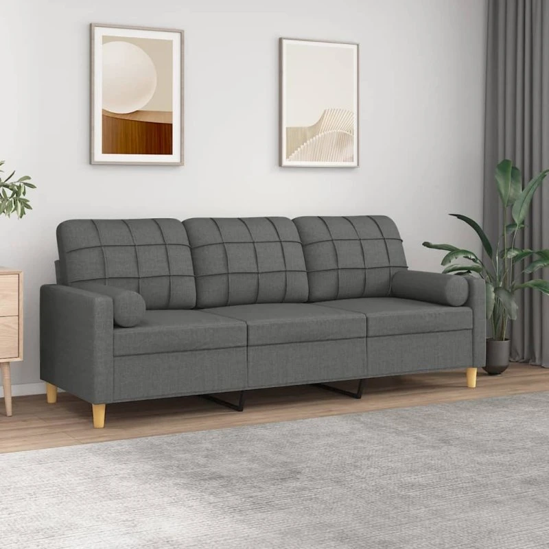 3-personers sofa med pyntepuder 180 cm – mørkegrå stof
