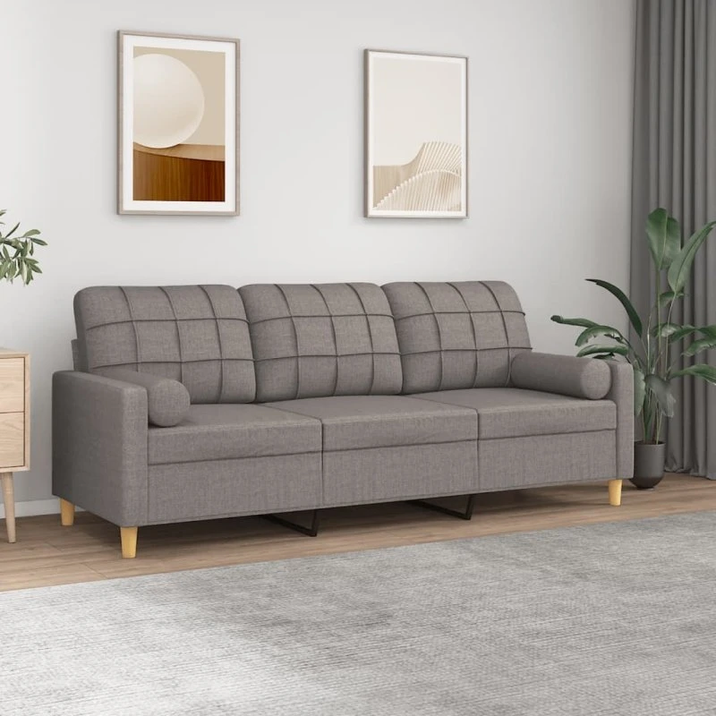 3-personers sofa 180 cm stof gråbrun med pyntepuder