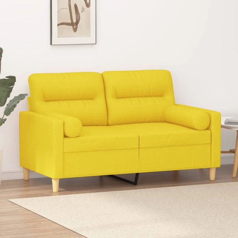2-personers sofa 120 cm lysegul stof med pyntepuder