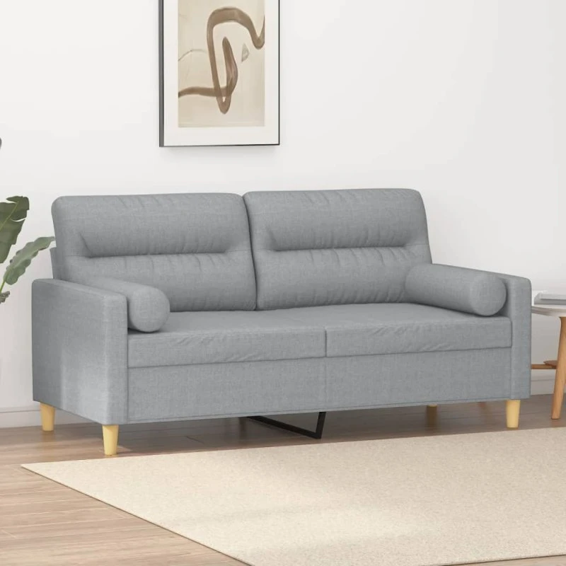 2-personers sofa 140 cm stof lysegrå med pyntepuder