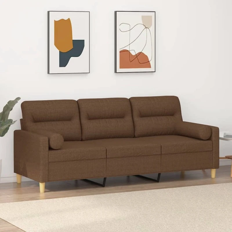 3-personers sofa 180 cm stof med pyntepuder - brun