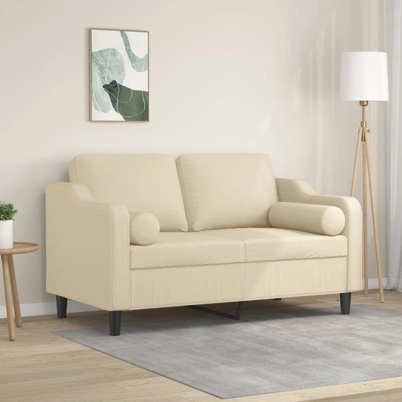 2-personers sofa 120 cm stof creme med pyntepuder