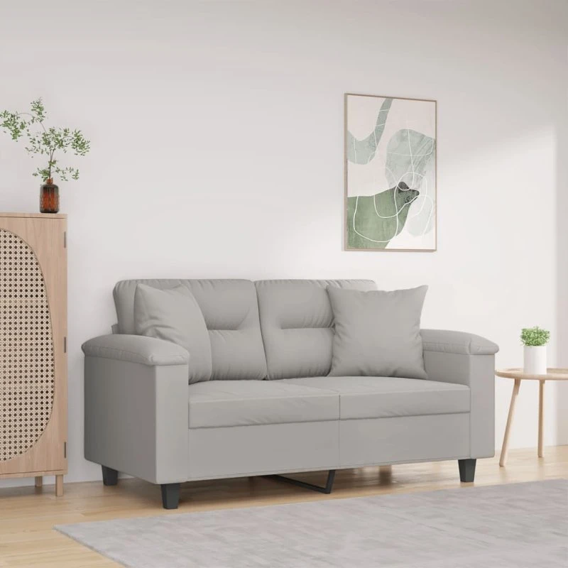 2-personers sofa 120 cm mikrofiber lysegrå med puder