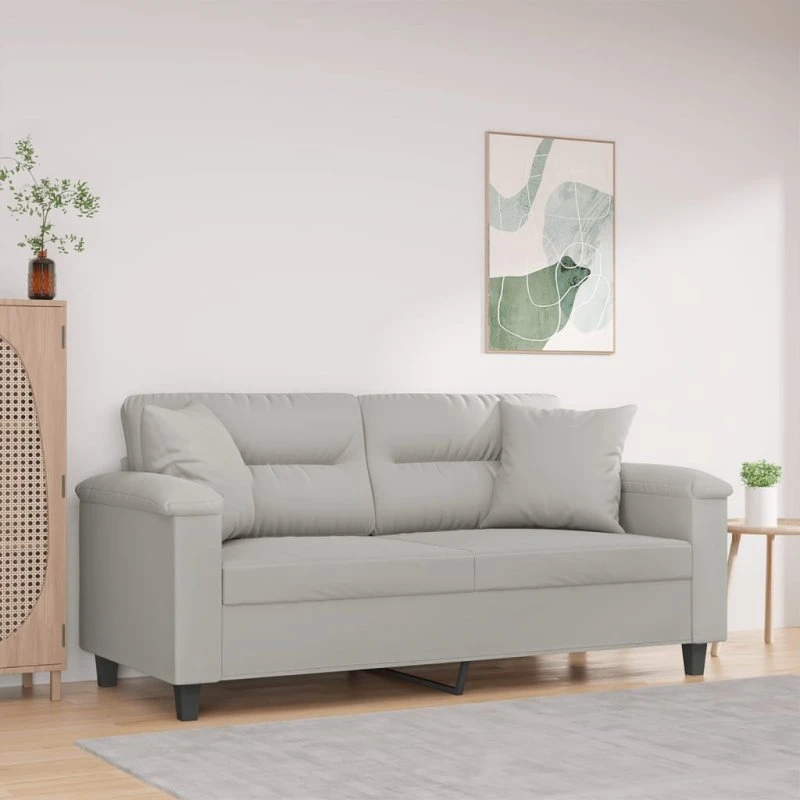 2-personers sofa 140 cm mikrofiber lysegrå med puder