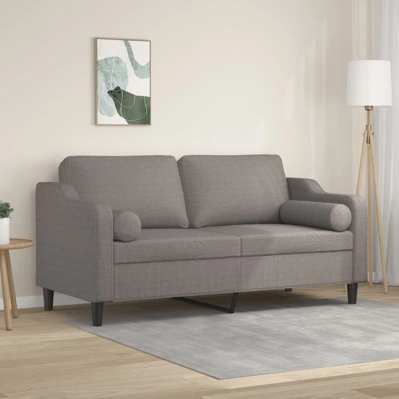 2-personers sofa 140 cm gråbrun stof med pyntepuder