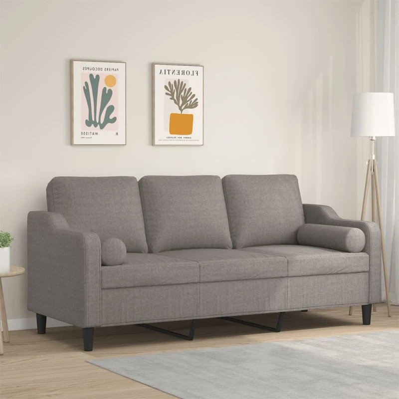 3-personers sofa 180 cm stof gråbrun med pyntepuder