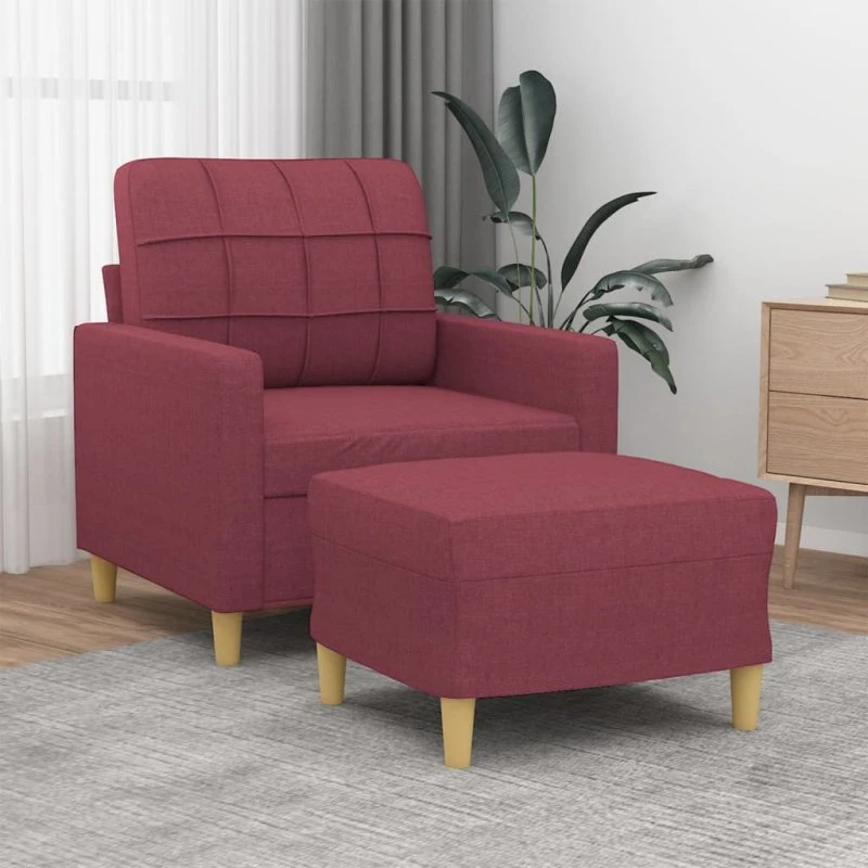 Sofastol med fodskammel 60 cm - vinrød stof