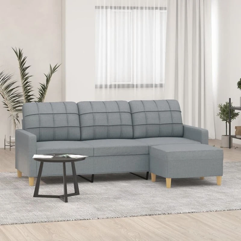3-personers sofa med fodskammel 180 cm - lysegrå stof