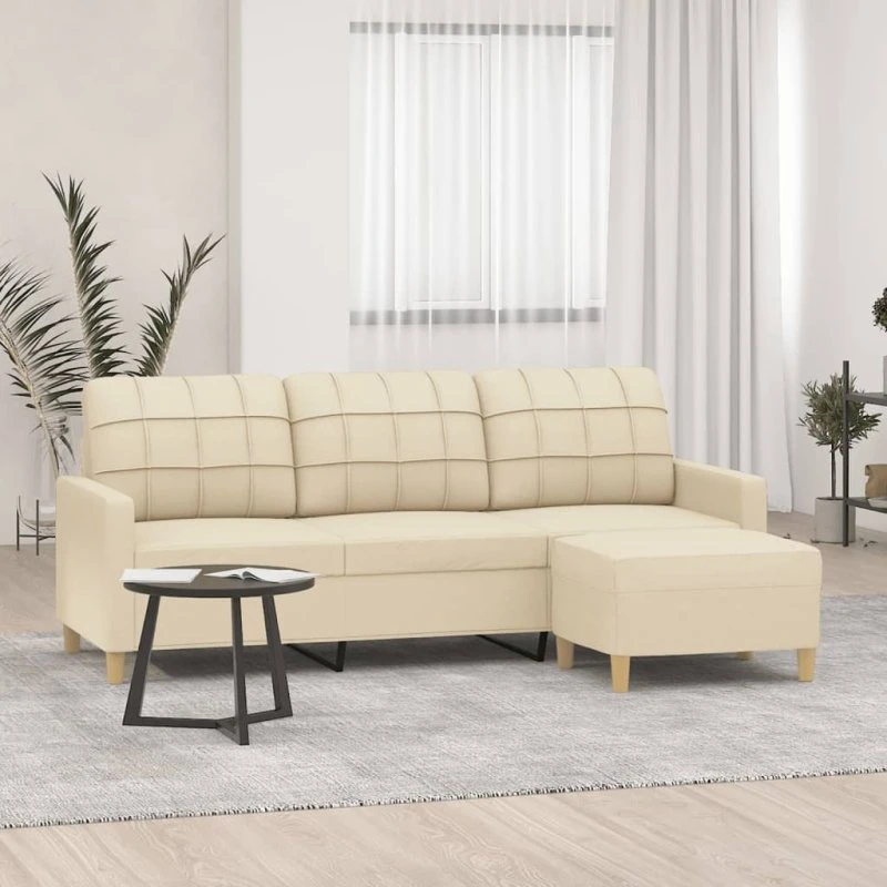 3-personers sofa med fodskammel 180 cm - creme stof