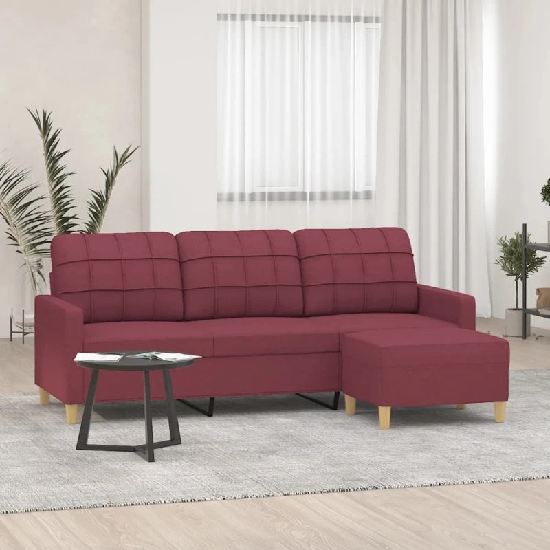 3-personers sofa med fodskammel 180 cm - Vinrød