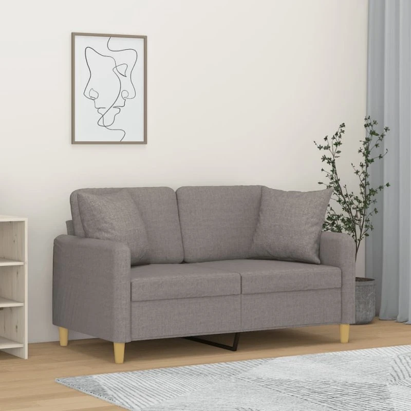 2-personers sofa 120 cm stof lysegrå med pyntepuder