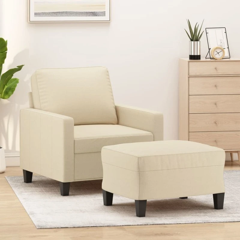 Sofastol med fodskammel 60 cm - creme stof