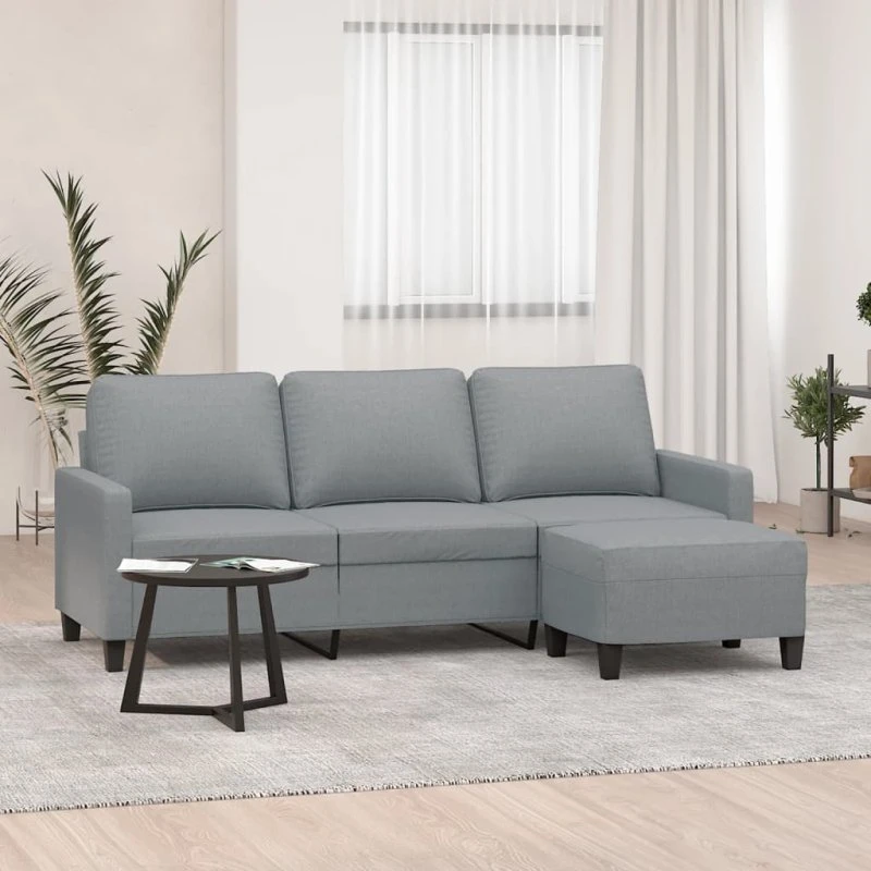 3-personers sofa med fodskammel 180 cm – lysegrå stof