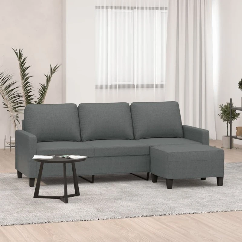 3-personers sofa med fodskammel 180 cm - mørkegrå stof