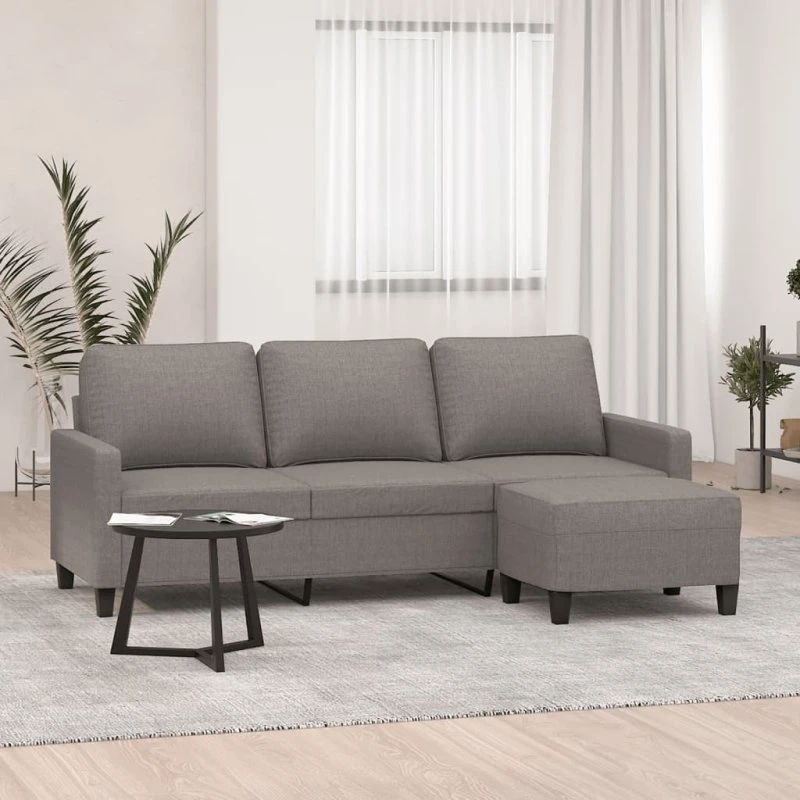 3-personers sofa med fodskammel 180 cm – gråbrun stof