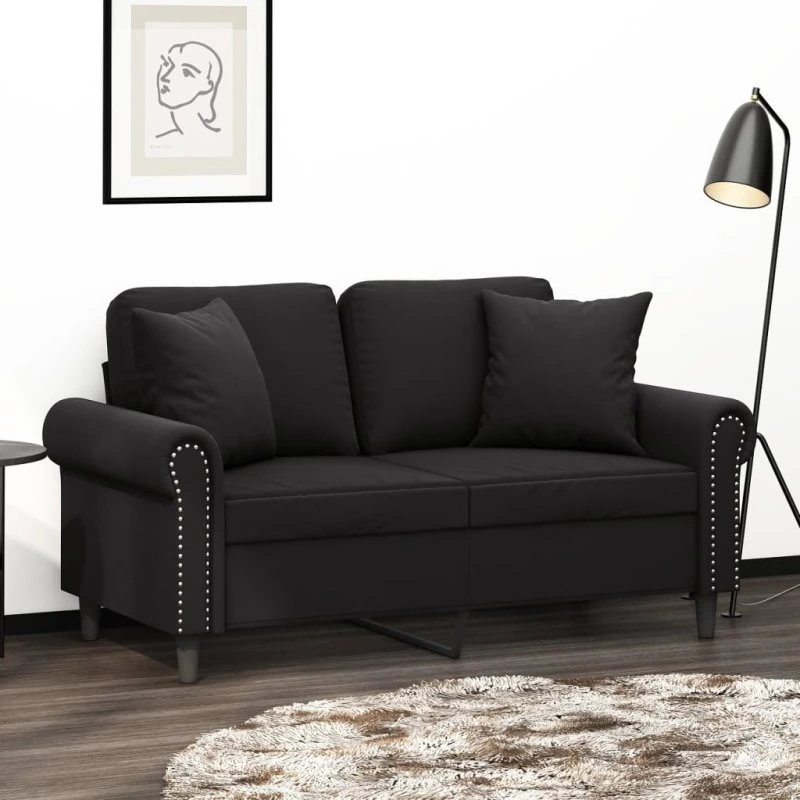 2-personers veloursofa 120 cm - sort med pyntepuder