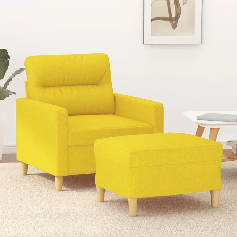 Sofastol med fodskammel 60 cm stof - lysegul