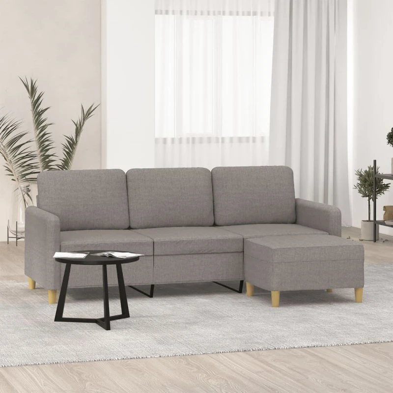 3-personers sofa med fodskammel 180 cm – gråbrun stof