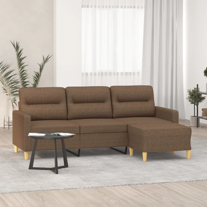 3-personers sofa med fodskammel 180 cm – brun stof
